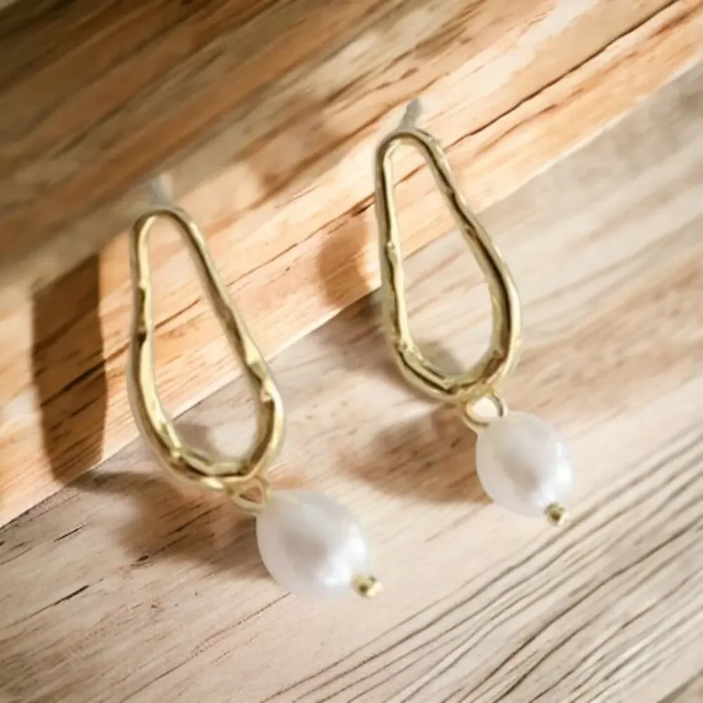 New 18K gold plated sterling silver freshwater pearl drop earrings jewelry B20